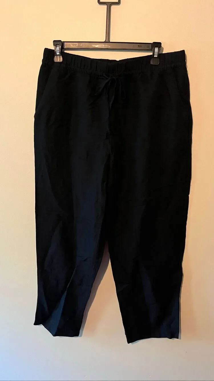 H&M Black Linen Blend Drawstring Jogger Pants Size Medium Casual Summer